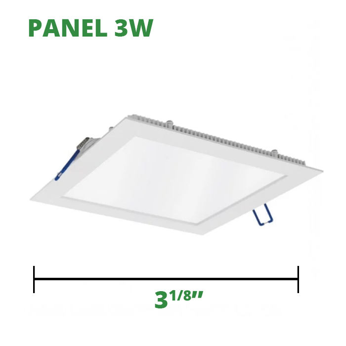 Panel Led cuadrado empotrar 3W. Lampara de techo Voltaje: AC85-265V Grado de protección IP 20 Temperatura del color (K) 3500/6500 Angulo de apertura (°) Ancho 120° Flujo luminoso (lm) 100*WATTS Vida útil (h) 30.000