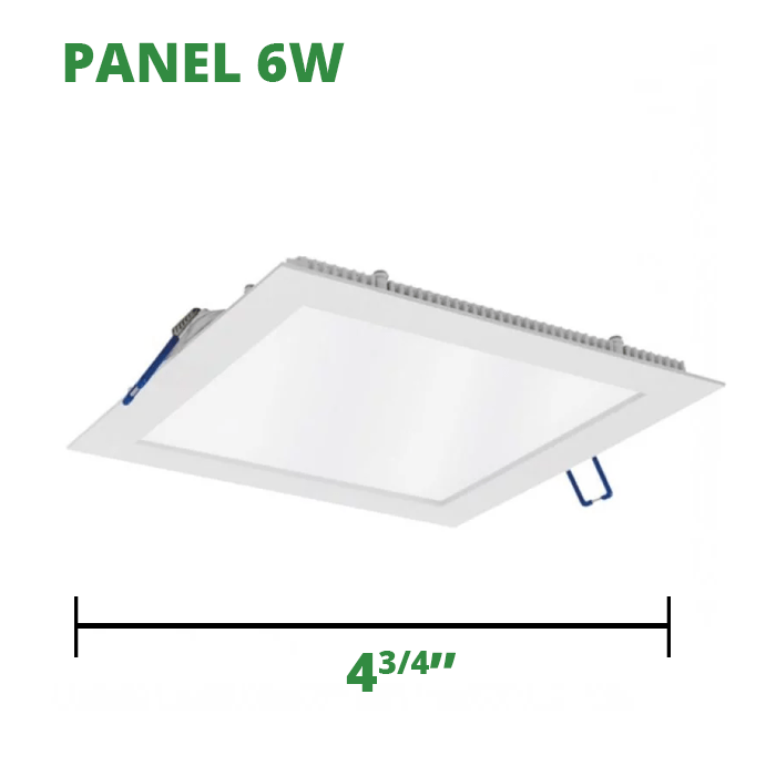 Panel Led cuadrado empotrar 6W. Lampara de techo Voltaje: AC85-265V Grado de protección IP 20 Temperatura del color (K) 3500/6500 Angulo de apertura (°) Ancho 120° Flujo luminoso (lm) 100*WATTS Vida útil (h) 30.000